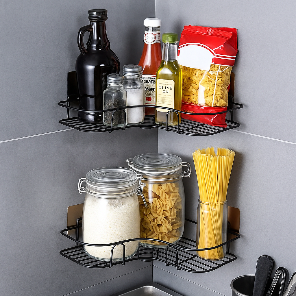 Iron Corner Shower Shelf – Punch-Free Bathroom & Kitchen Storage Rack