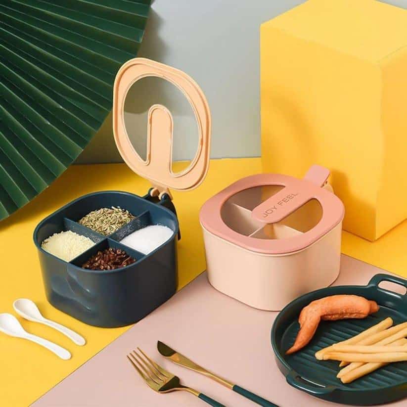 4-Compartment Masala & Spice Box – Leak-Proof, Reusable Plastic Kitchen Container