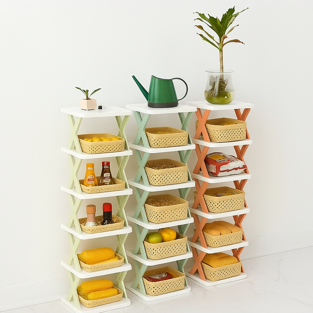 6-Layer Stackable Storage Rack – X-Shaped Space-Saving Organizer for Kitchen & Home
