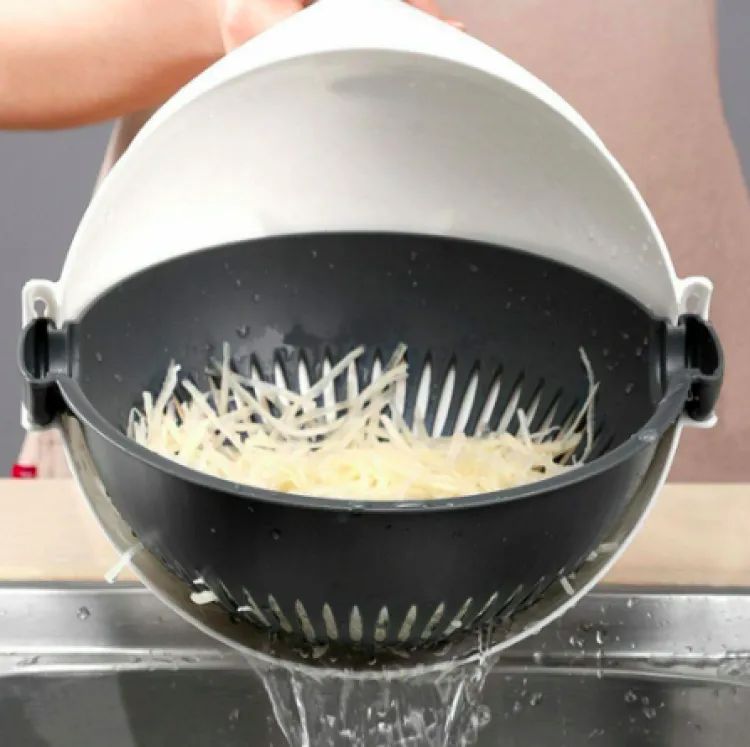 9-in-1 Multifunctional Vegetable Cutter with Drain Basket – Rotating Kitchen Slicer & Chopper
