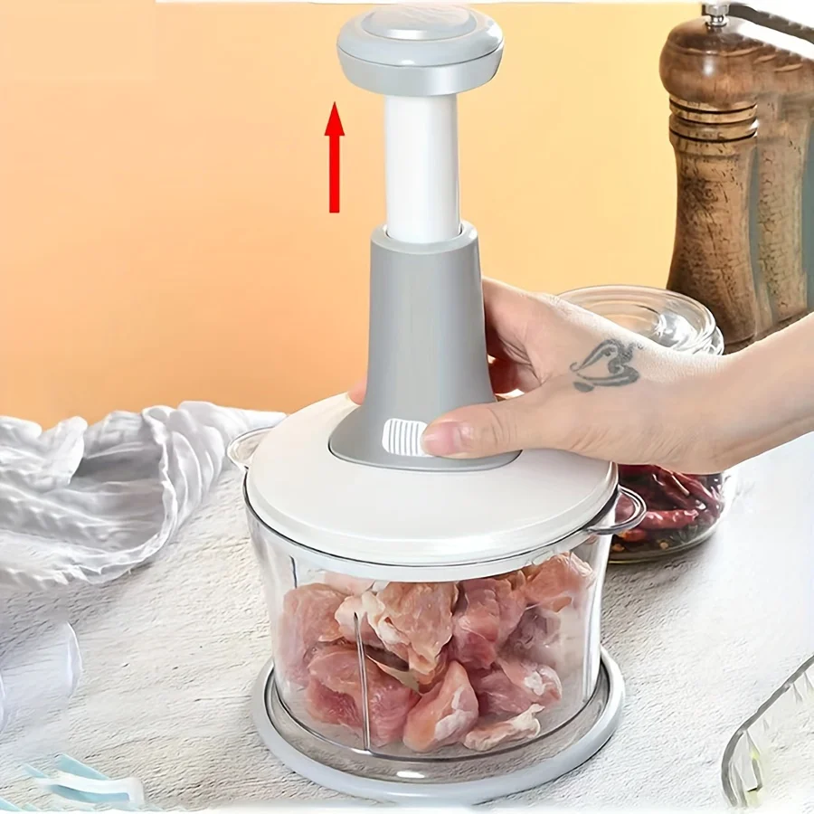 Manual Hand Push Food Chopper | Multifunction Vegetable, Meat & Mixer Grinder 1.5L