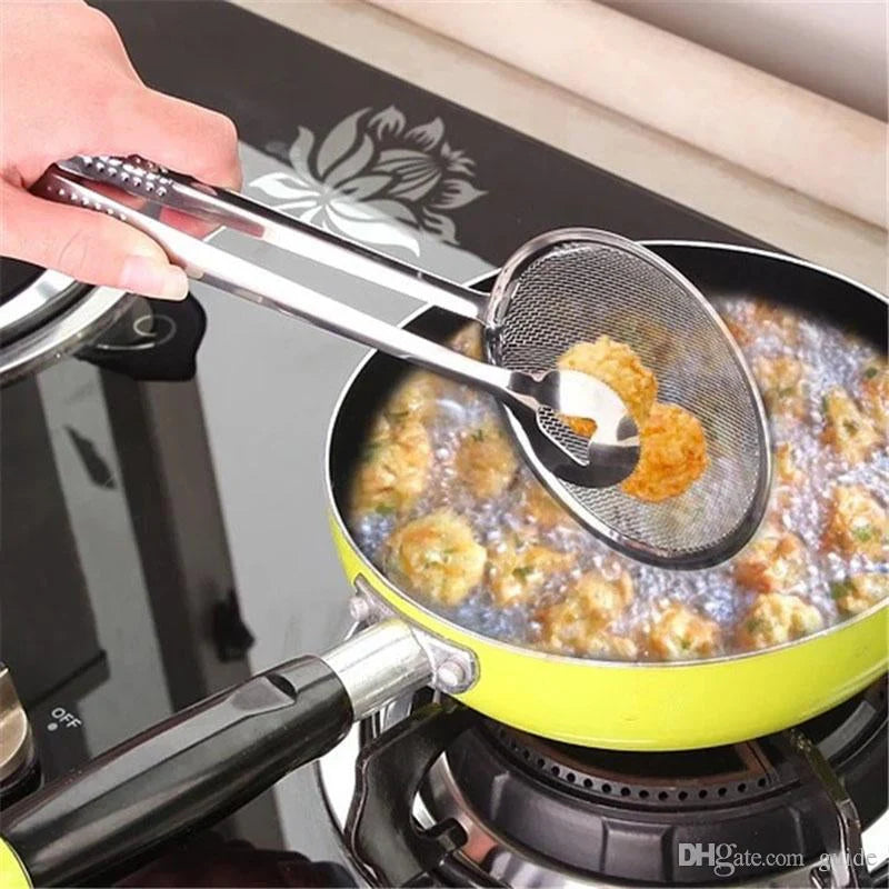 Stainless Steel Frying Strainer Spoon with Clip – Oil Filter & BBQ Kitchen Tool