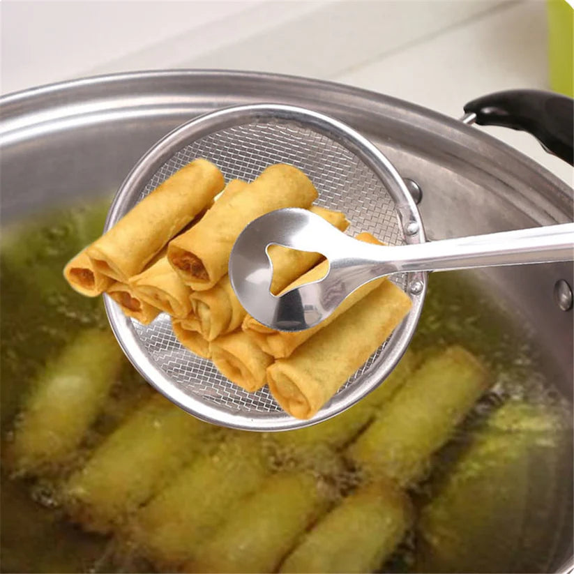 Stainless Steel Frying Strainer Spoon with Clip – Oil Filter & BBQ Kitchen Tool