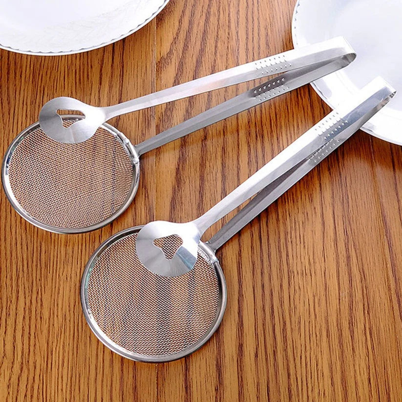 Stainless Steel Frying Strainer Spoon with Clip – Oil Filter & BBQ Kitchen Tool