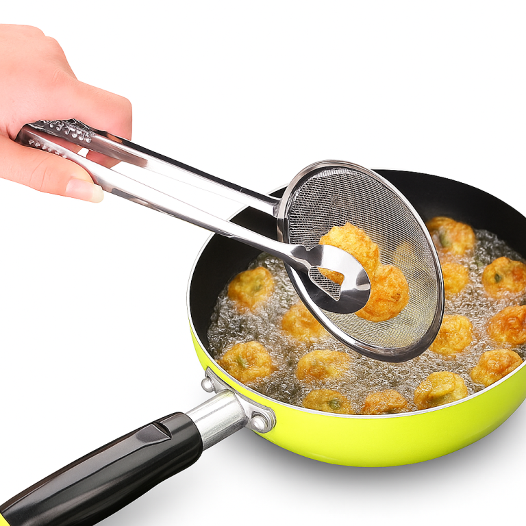 Stainless Steel Frying Strainer Spoon with Clip – Oil Filter & BBQ Kitchen Tool