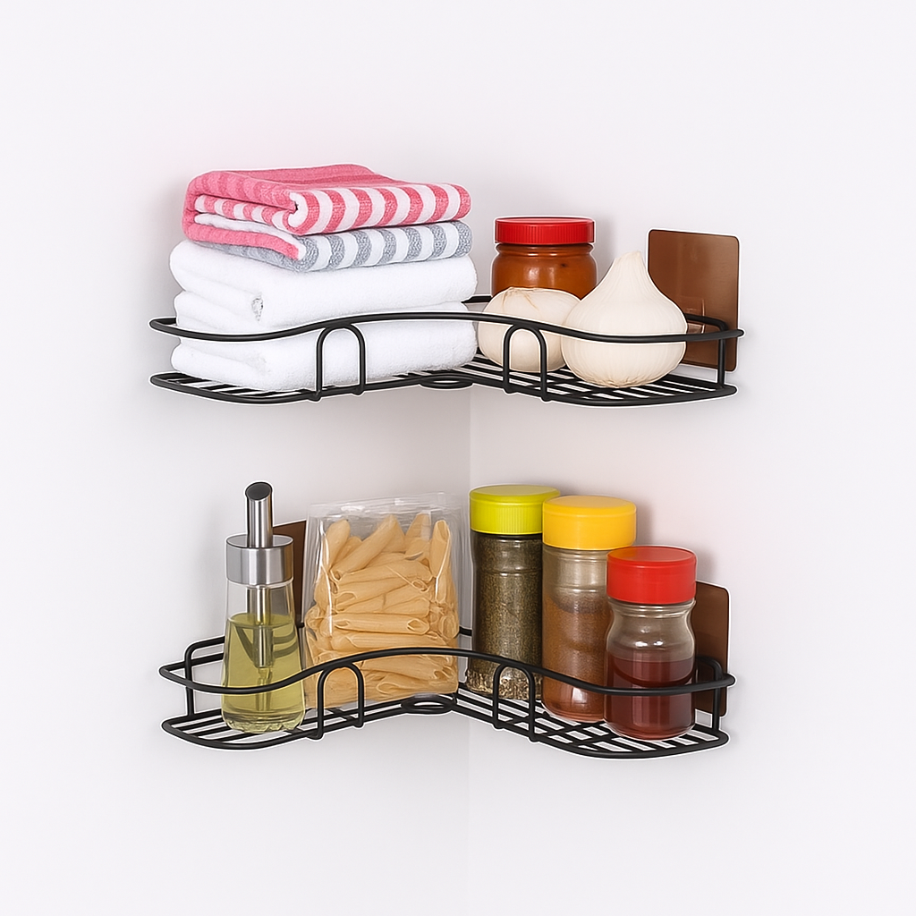 Iron Corner Shower Shelf – Punch-Free Bathroom & Kitchen Storage Rack