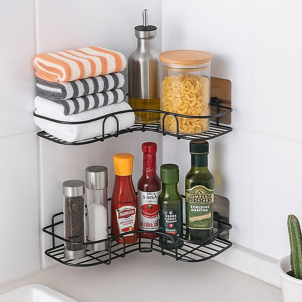 Iron Corner Shower Shelf – Punch-Free Bathroom & Kitchen Storage Rack