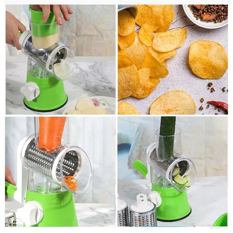 Manual Drum Grater & Vegetable Cutter – Multifunctional Slicer, Chopper & Grater