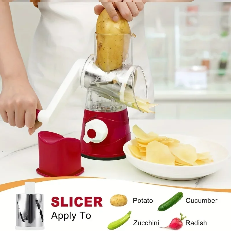 Manual Drum Grater & Vegetable Cutter – Multifunctional Slicer, Chopper & Grater