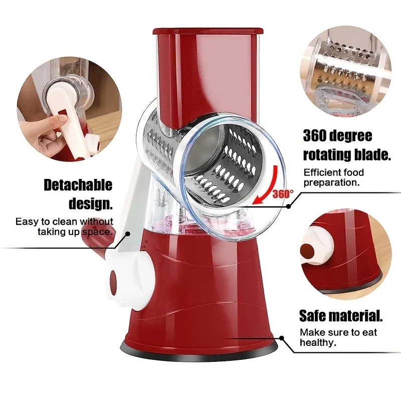 Manual Drum Grater & Vegetable Cutter – Multifunctional Slicer, Chopper & Grater