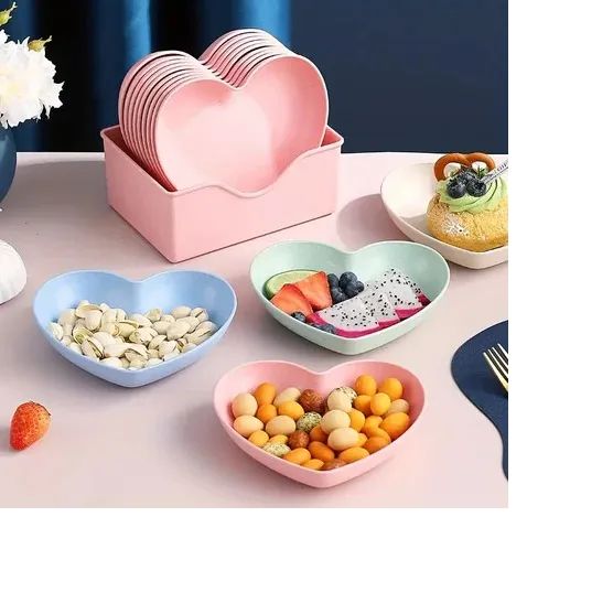 10Pcs Heart Shape Plastic Plates Set | Multi-Functional Snack & Dining Dishes