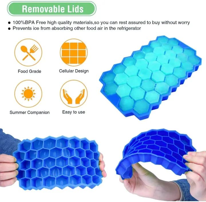 37-Cavity Silicone Ice Cube Tray | Honeycomb Mold for Ice