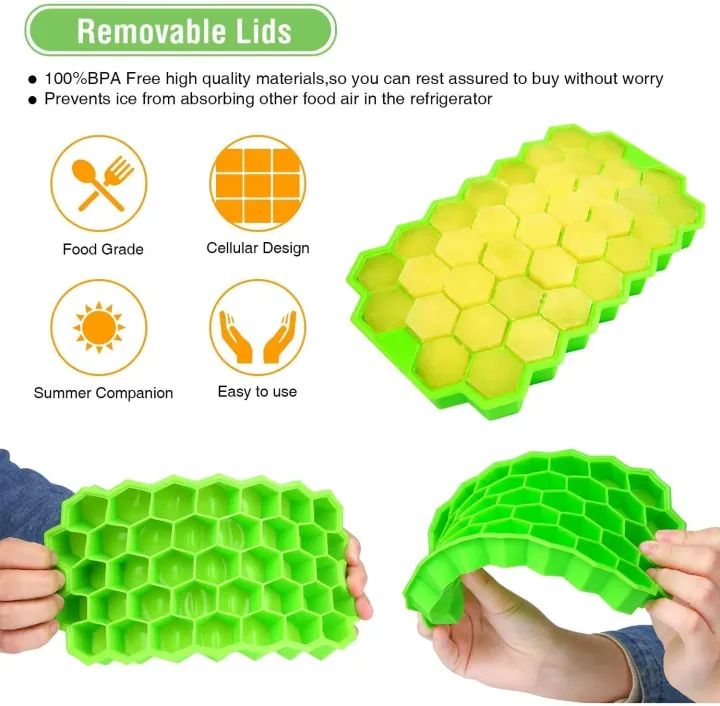 37-Cavity Silicone Ice Cube Tray | Honeycomb Mold for Ice