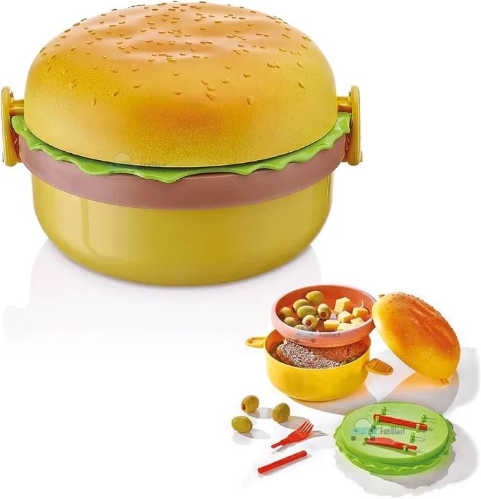 Burger Shaped Kids Lunch Box | Large School Tiffin Box for Meals & Snacks
