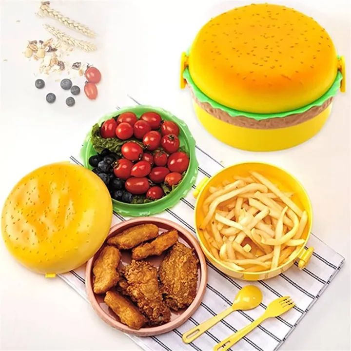Burger Shaped Kids Lunch Box | Large School Tiffin Box for Meals & Snacks