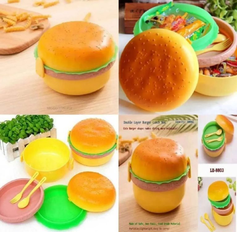 Burger Shaped Kids Lunch Box | Large School Tiffin Box for Meals & Snacks