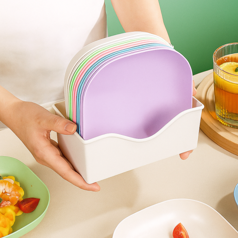 10-Piece Square Plastic Dinner Plate Set with Stand – Colorful Snack & Breakfast Plates