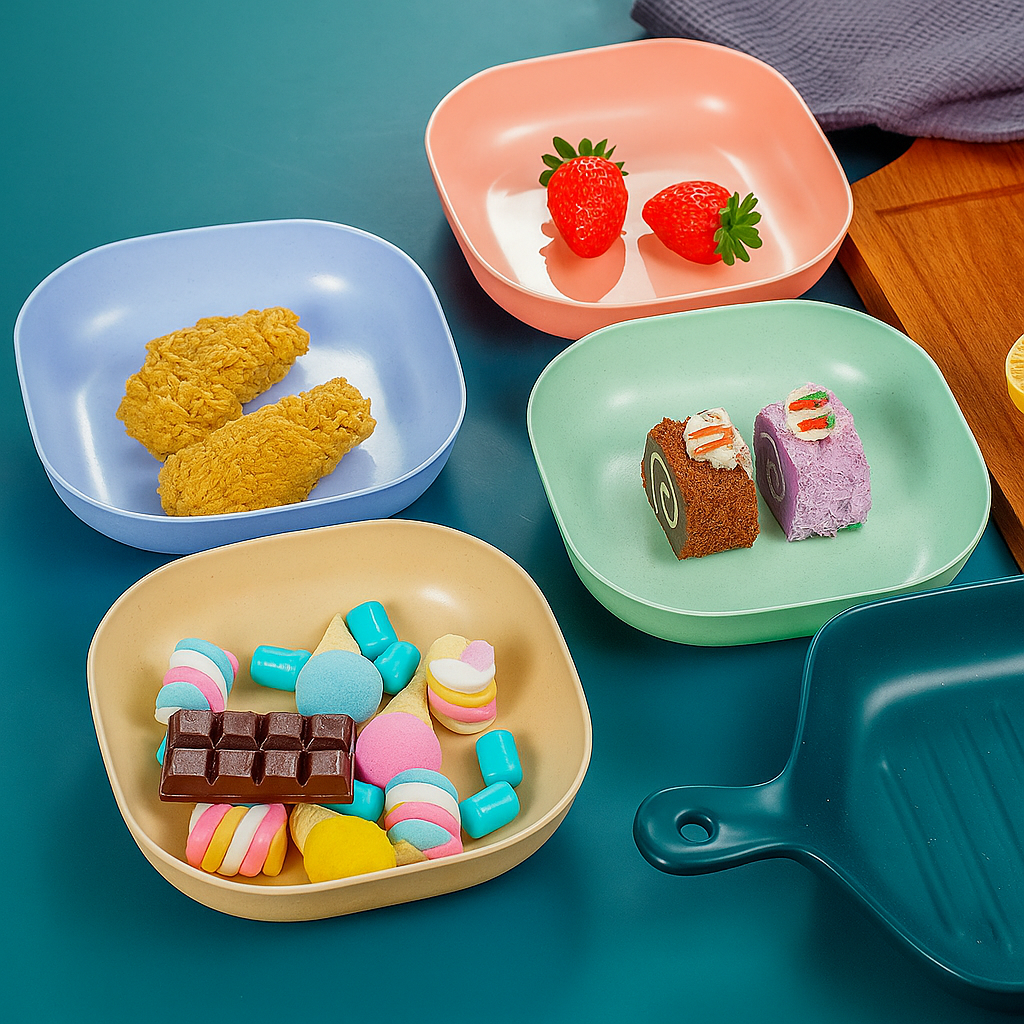 10-Piece Square Plastic Dinner Plate Set with Stand – Colorful Snack & Breakfast Plates