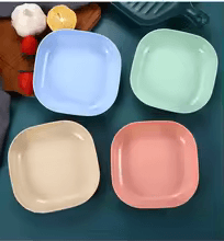 10-Piece Square Plastic Dinner Plate Set with Stand – Colorful Snack & Breakfast Plates