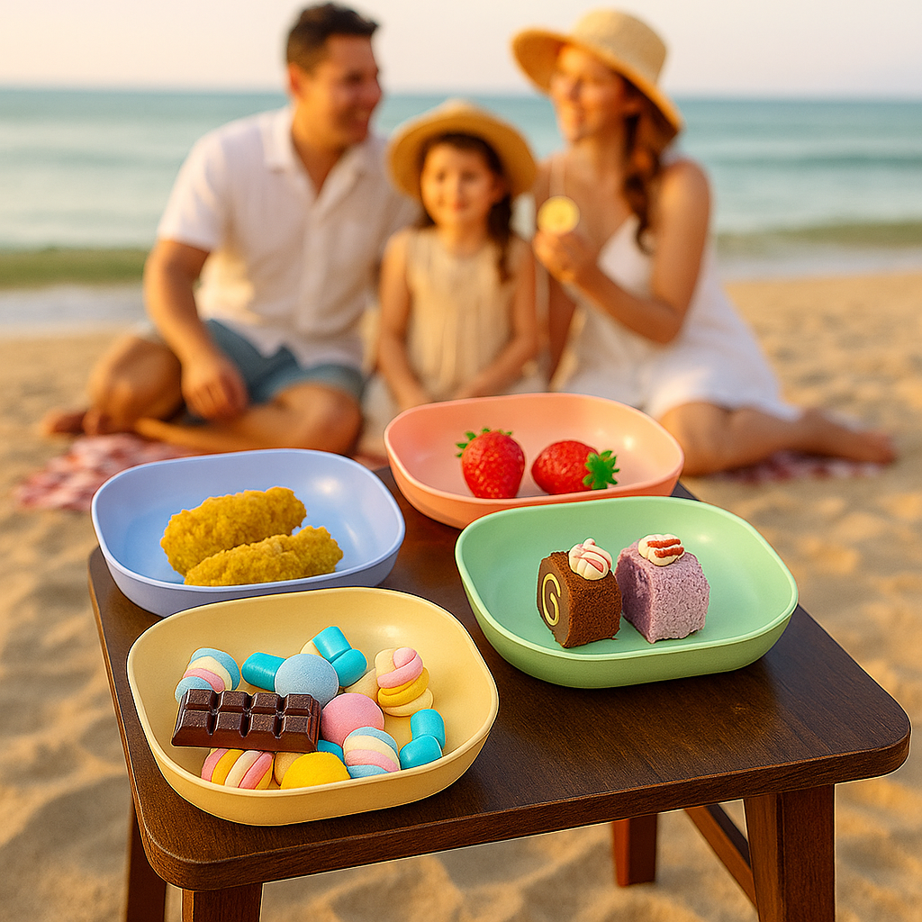 10-Piece Square Plastic Dinner Plate Set with Stand – Colorful Snack & Breakfast Plates