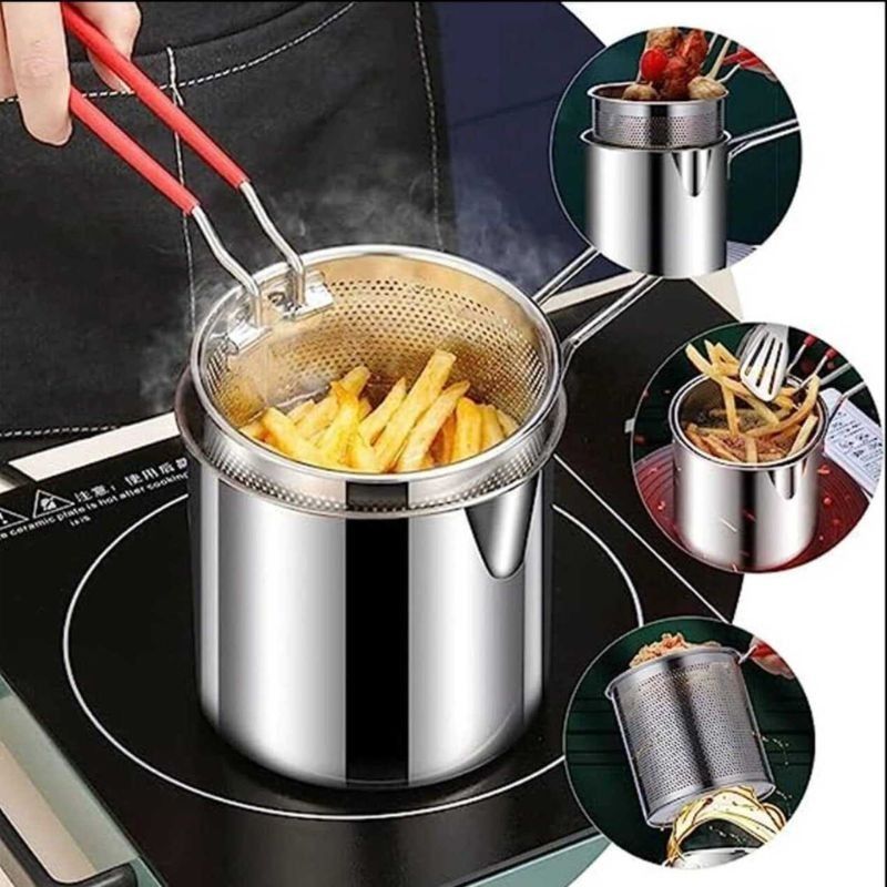 Stainless Steel Deep Fryer Pot with Strainer – 1.2L Oil Capacity