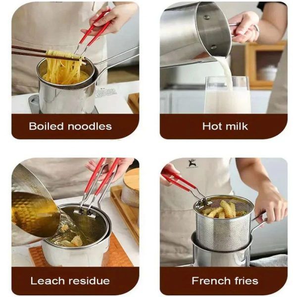 Stainless Steel Deep Fryer Pot with Strainer – 1.2L Oil Capacity