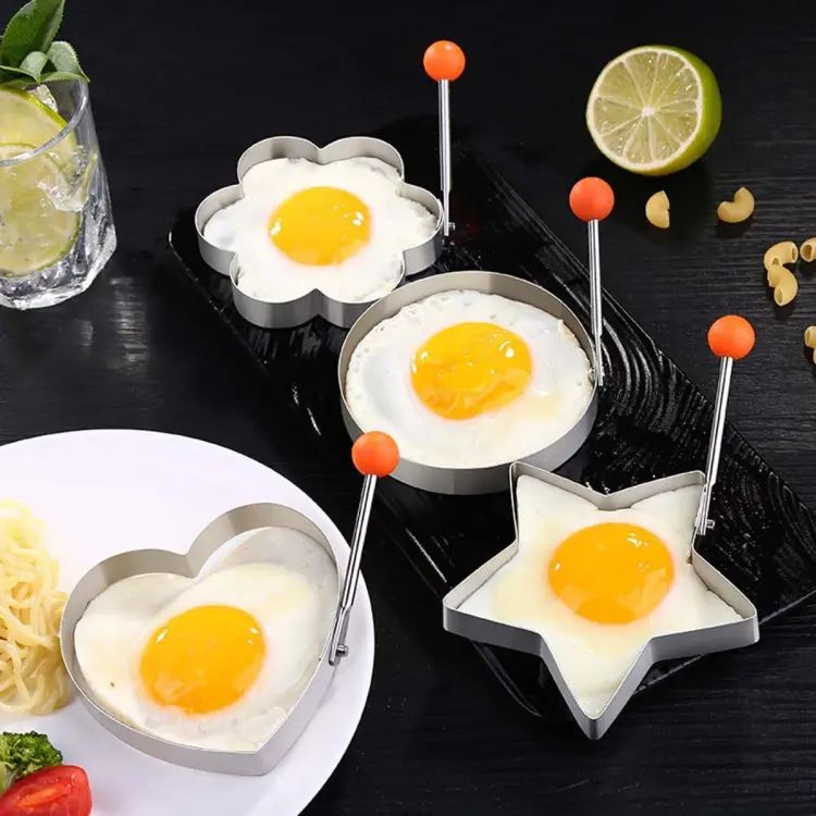 4 X Stainless Steel Egg & Pancake Rings – Non-Stick Fried Egg Shaper Molds