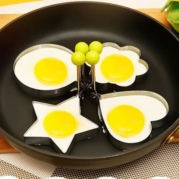 4 X Stainless Steel Egg & Pancake Rings – Non-Stick Fried Egg Shaper Molds
