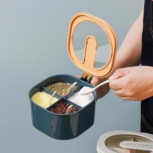 4-Compartment Masala & Spice Box – Leak-Proof, Reusable Plastic Kitchen Container
