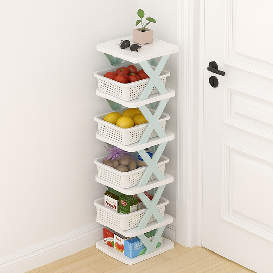 6-Layer Stackable Storage Rack – X-Shaped Space-Saving Organizer for Kitchen & Home