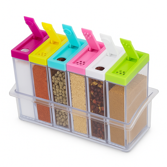 6 Piece Kitchen decor Transparent Spice Jar Set