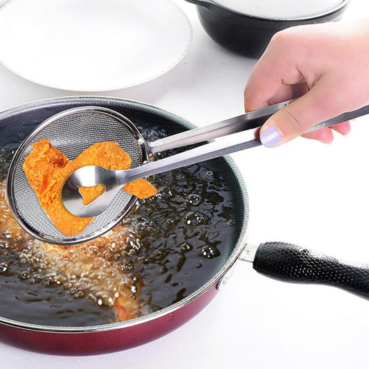 Stainless Steel Frying Strainer Spoon with Clip – Oil Filter & BBQ Kitchen Tool