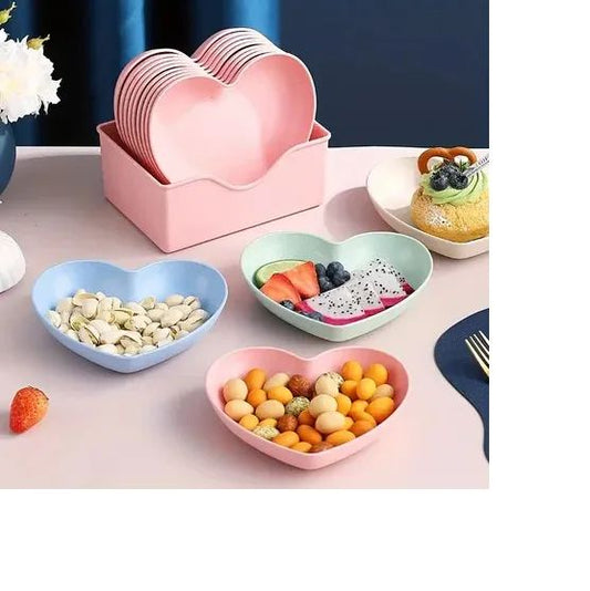 10Pcs Heart Shape Plastic Plates Set | Multi-Functional Snack & Dining Dishes