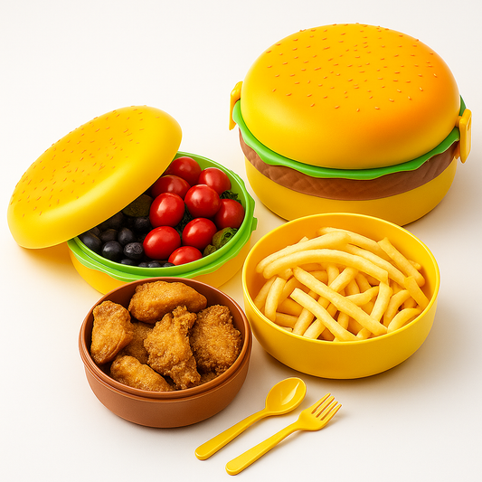 Burger Shaped Kids Lunch Box | Large School Tiffin Box for Meals & Snacks