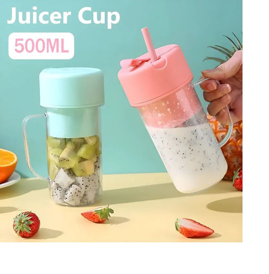 Portable USB Juicer Blender 500ml | Rechargeable Fruit Juice Maker Cup with Straw