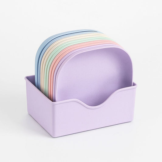 10-Piece Square Plastic Dinner Plate Set with Stand – Colorful Snack & Breakfast Plates