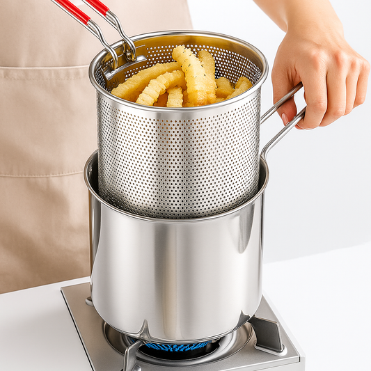 Stainless Steel Deep Fryer Pot with Strainer – 1.2L Oil Capacity