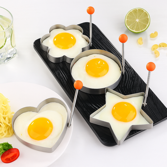 4 X Stainless Steel Egg & Pancake Rings – Non-Stick Fried Egg Shaper Molds